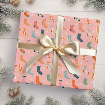 Pink Christmas Stockings | Wrapping Paper