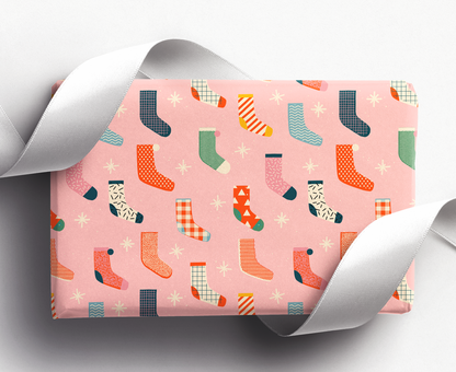 Pink Christmas Stockings | Wrapping Paper